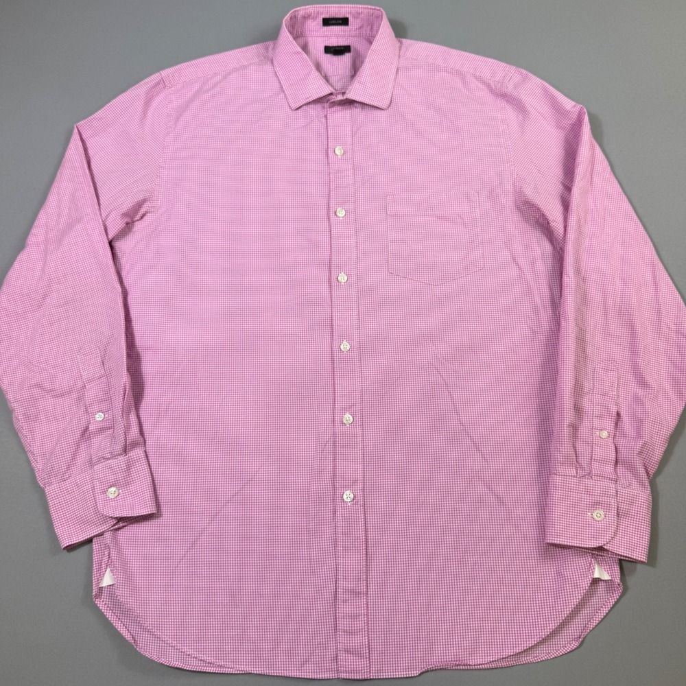 J.Crew Ludlow Button Up Shirt Mens Large Pink Gingham Check 120s 2‎ Ply Cotton
